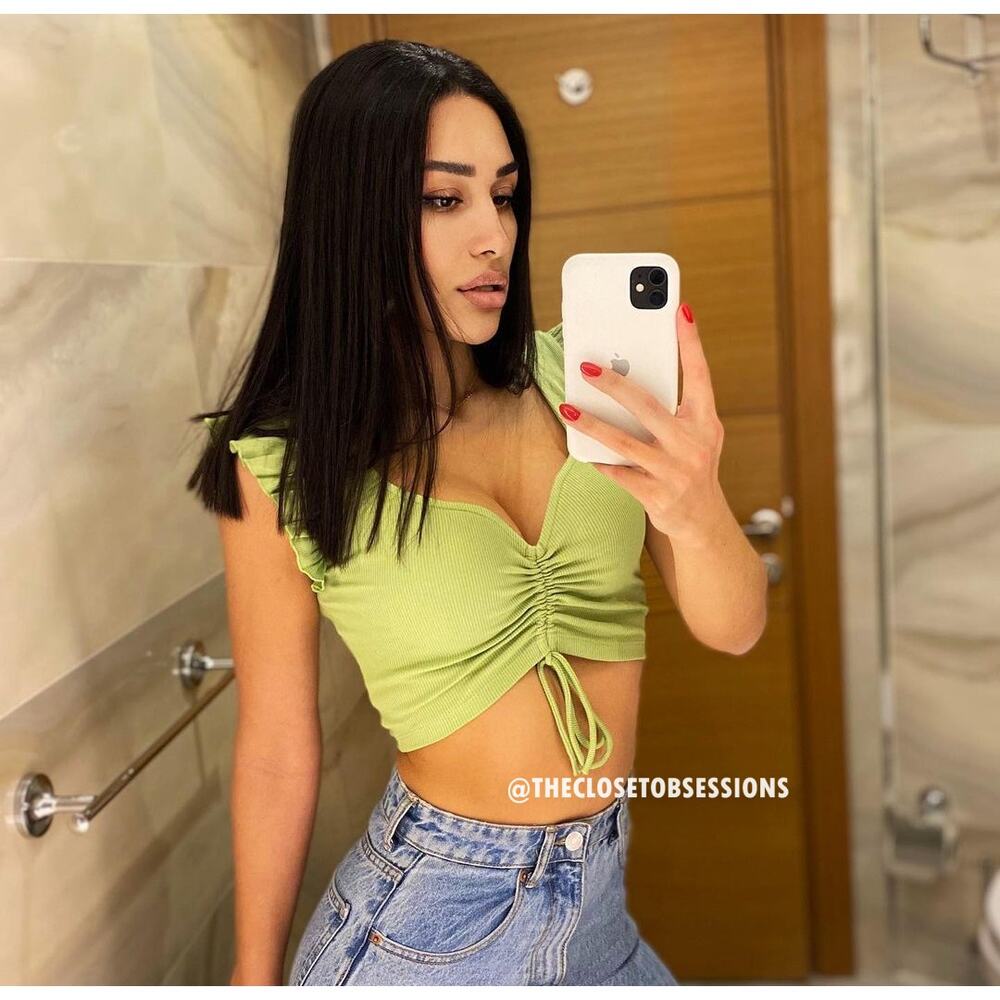 Zara NWT Green Ruched Drawstring Ruffle Crop Top L - Picture 14 of 16